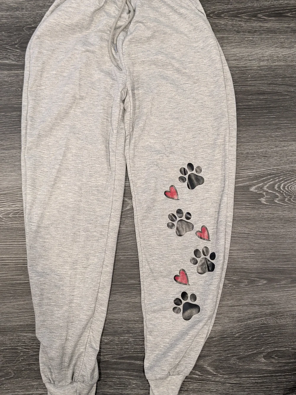 Women's Grey Jogger Sweatpants with Paw & Heart Print